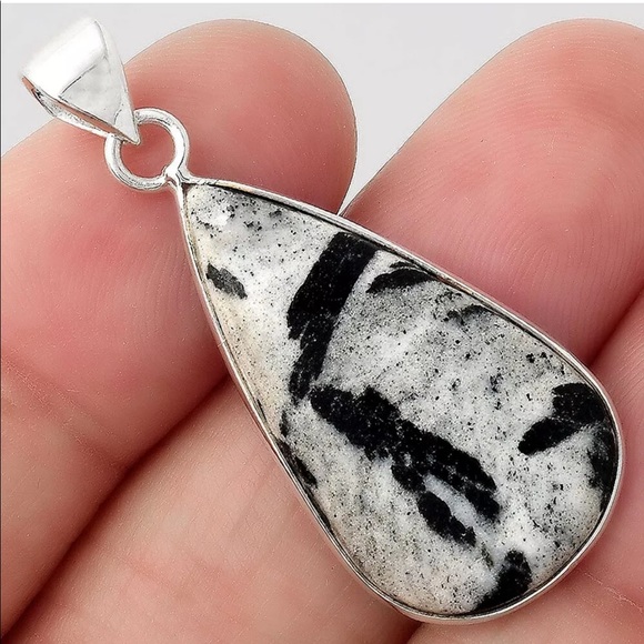Earth Art hand crafted artisan Jewelry - Natural Hornblende stone Sterling silver pendant